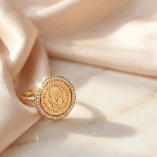 Gold-Plated Statement Ring with Lira Coin-Inspired Design