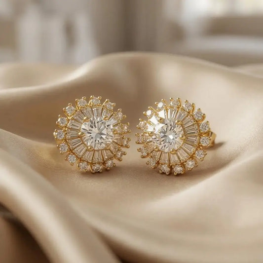 Gold-Plated Sunburst Stud Earrings