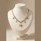 Gold Plated Crystal and Pearl Bee Multi-Charm Necklace