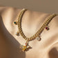 Gold Plated Crystal and Pearl Bee Multi-Charm Necklace
