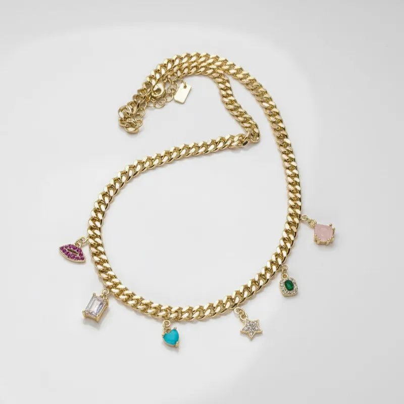 Gold-Tone Multi Charm Collar Necklace With bracelet