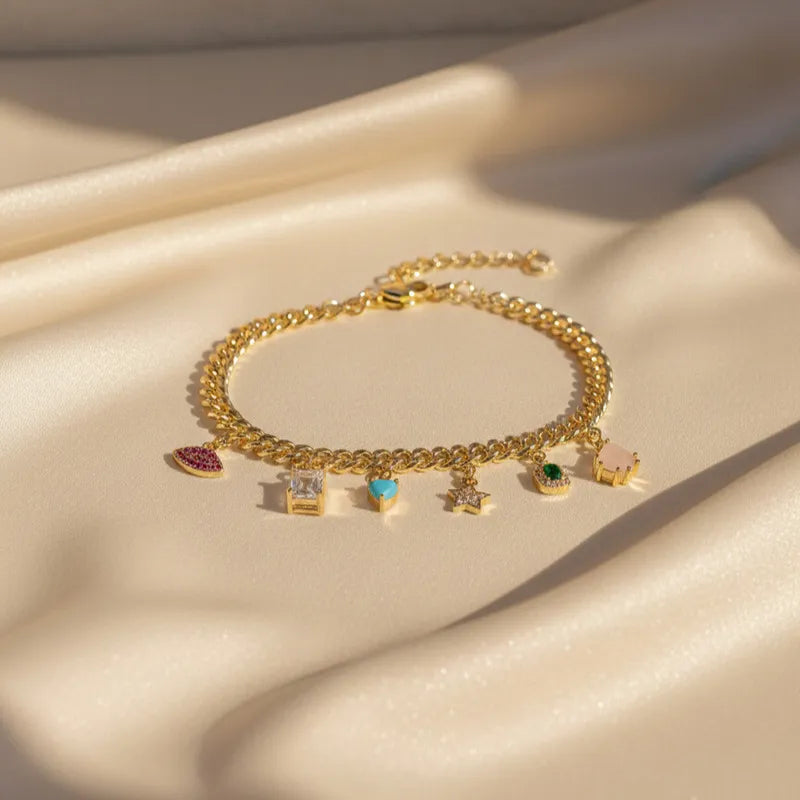 Gold-Tone Multi Charm Collar Necklace With bracelet