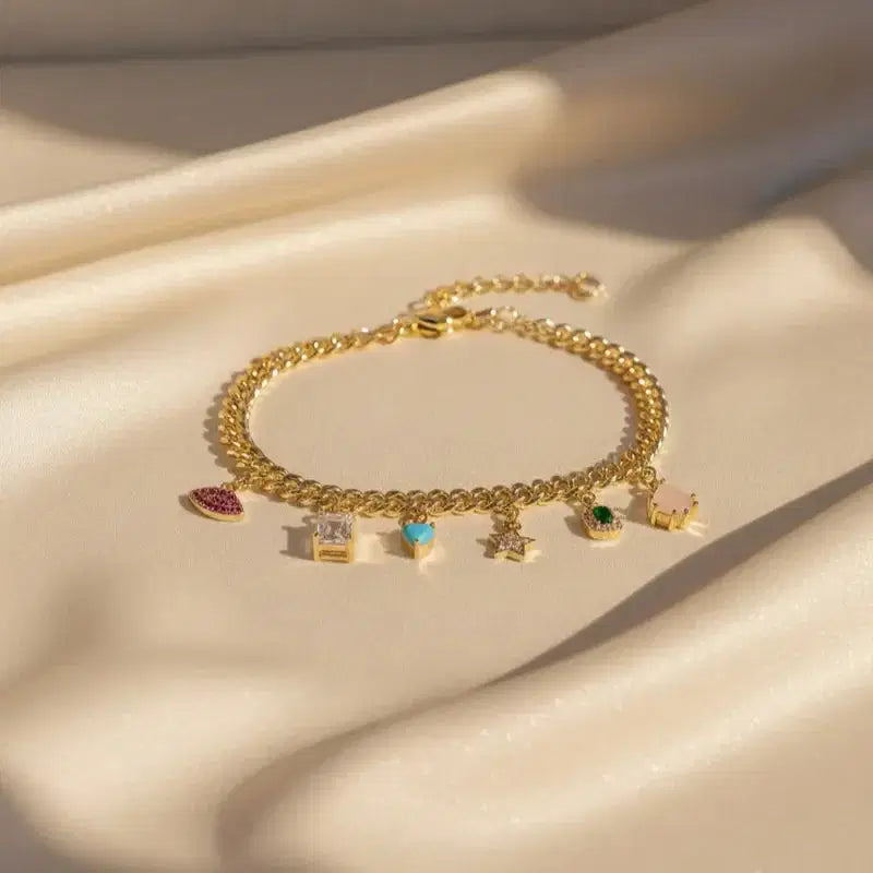 Gold Plated Colorful Charm Chain Bracelet