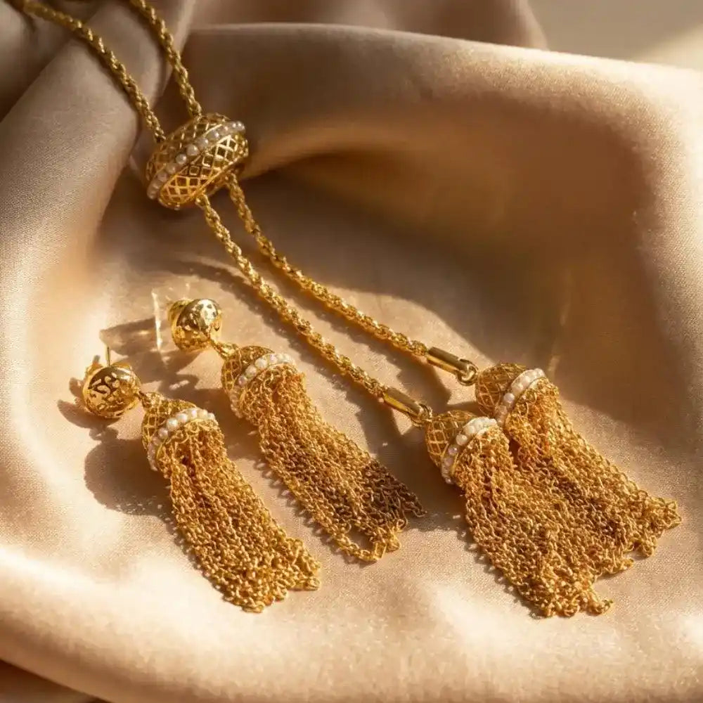Gold-plated Tassel Pearl Heritage Jewelry Set