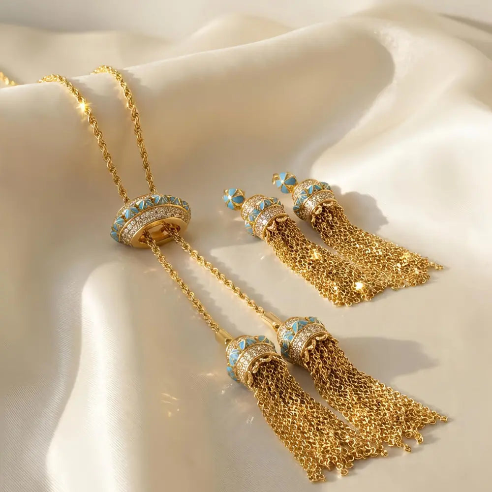Gold-plated Turquoise Tassel Bohemian Jewelry Set