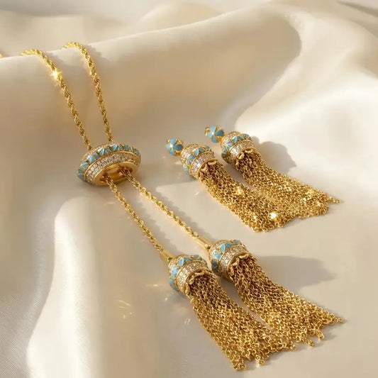 Gold-plated Turquoise Tassel Bohemian Jewelry Set
