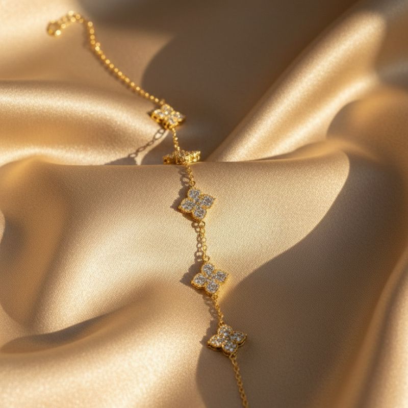 Zirconia-Paved Clover Motif Bracelet available in Gold & Silver