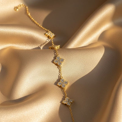 Zirconia-Paved Clover Motif Bracelet available in Gold & Silver