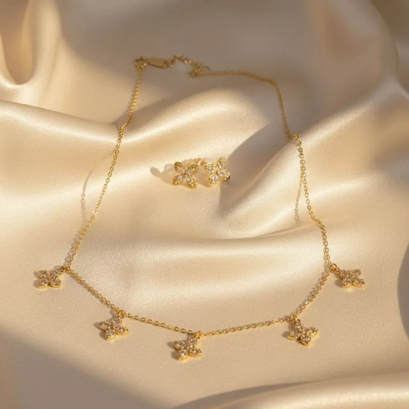 Gold-plated butterfly necklace and earrings set