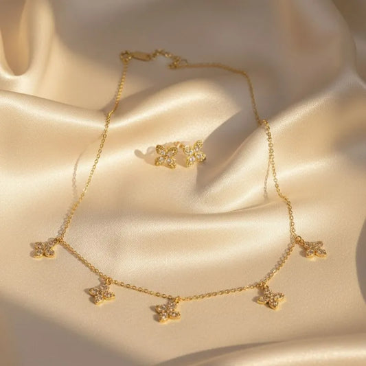 Gold-plated butterfly necklace and earrings set