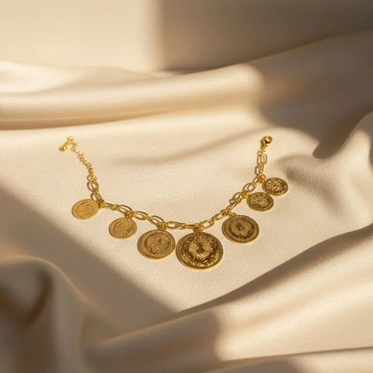 Gold-plated coin charm bracelet