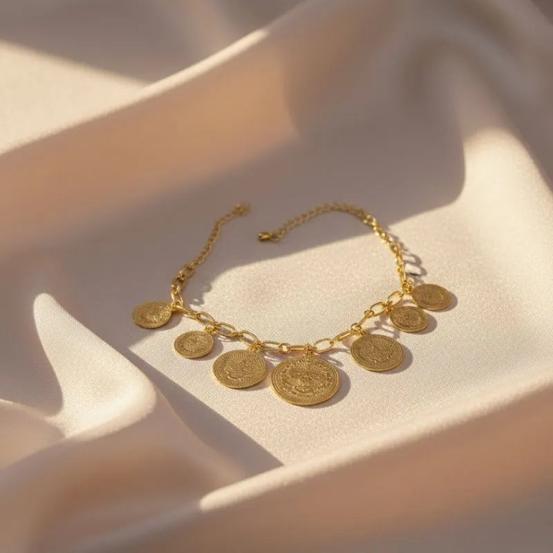 Gold-plated coin charm bracelet
