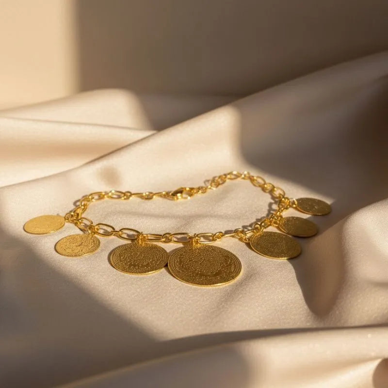 Gold-plated coin charm bracelet