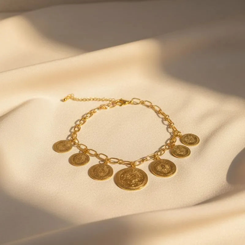 Gold-plated coin charm bracelet