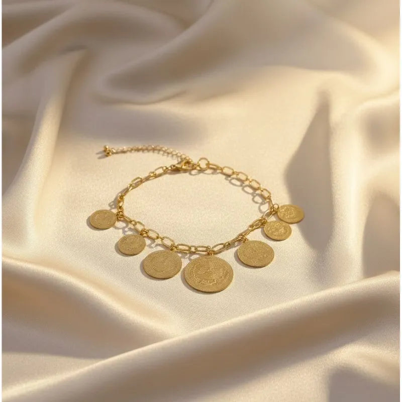 Gold-plated coin charm bracelet