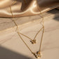 Gold-plated layered necklace with butterfly pendants