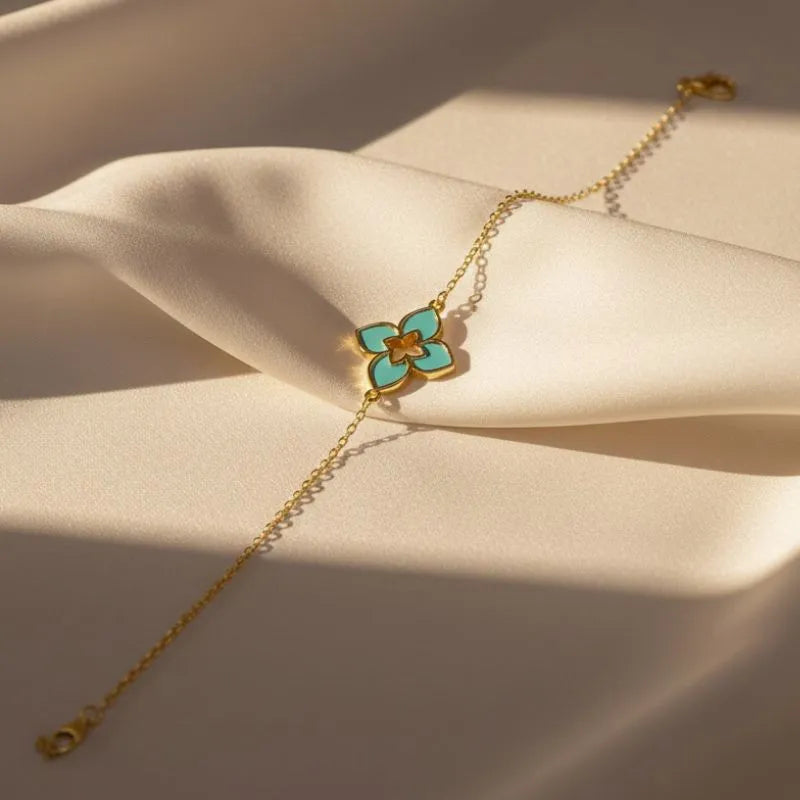 Gold-plated multi-color inlay daisy flower bracelet