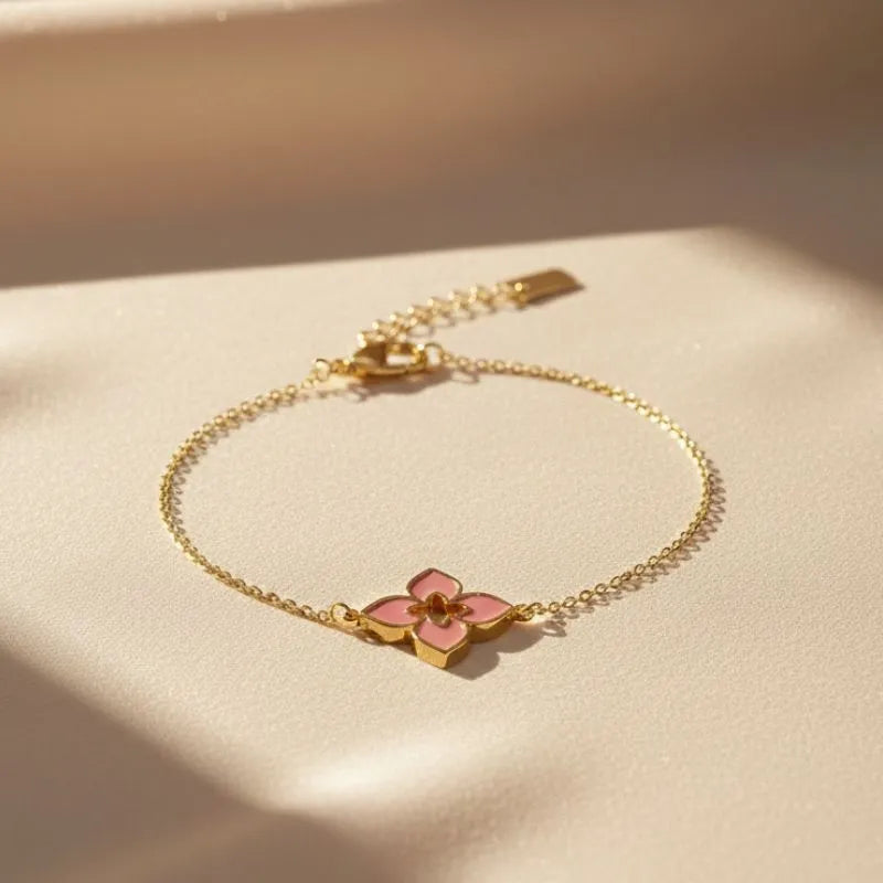 Gold-plated multi-color inlay daisy flower bracelet