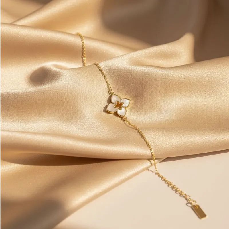 Gold-plated multi-color inlay daisy flower bracelet