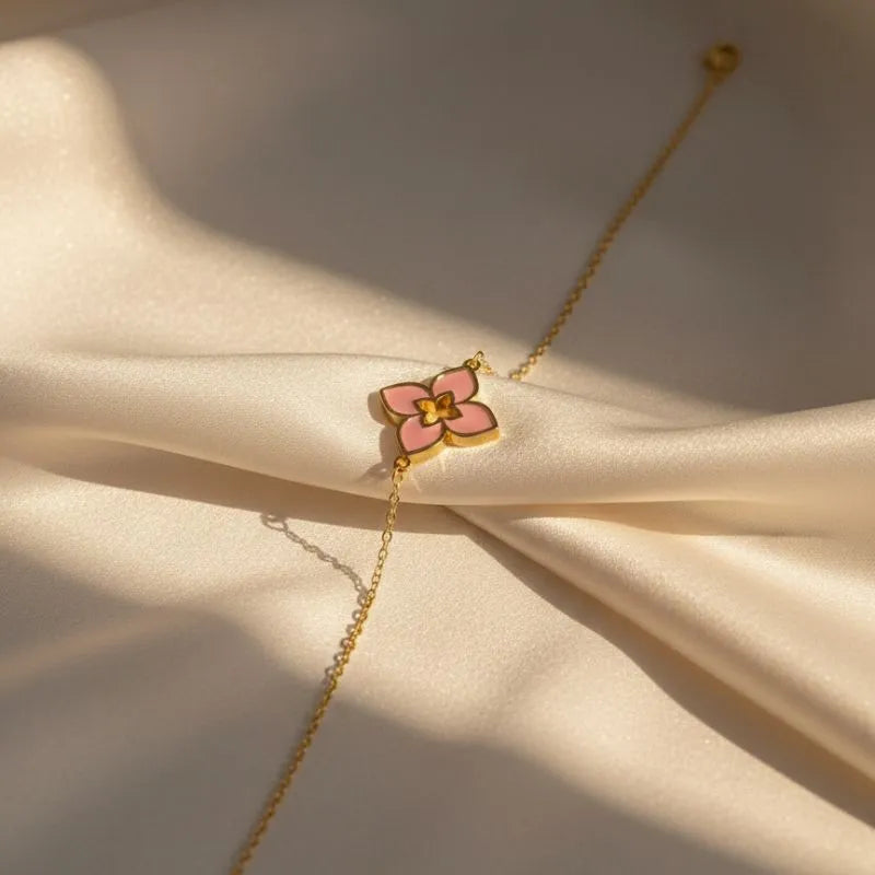 Gold-plated multi-color inlay daisy flower bracelet