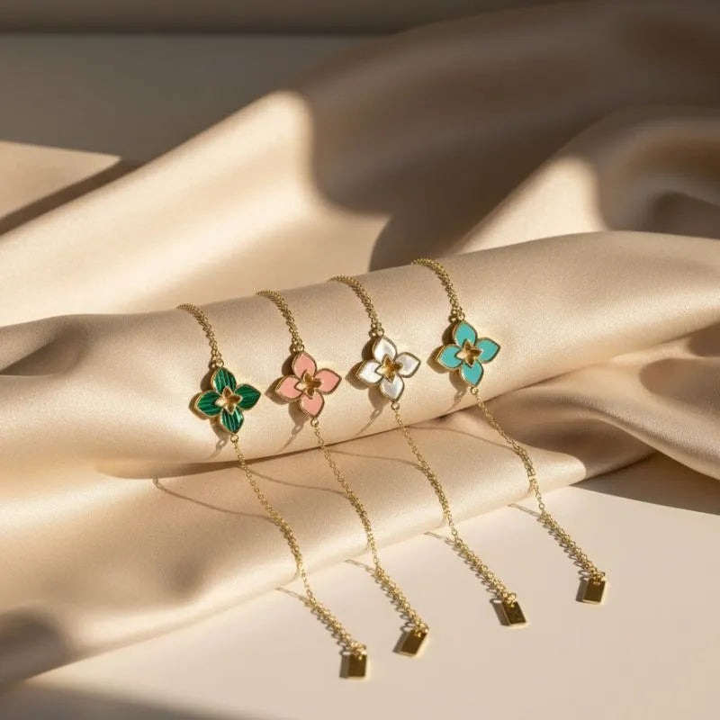 Gold-plated multi-color inlay daisy flower bracelet