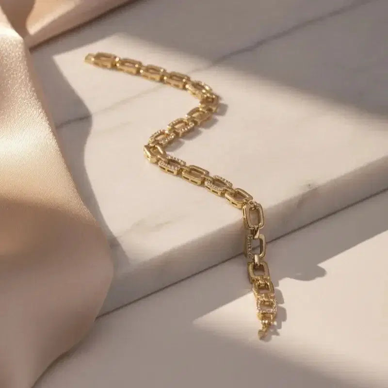 Gold-tone bracelet with modern geometric rectangular links