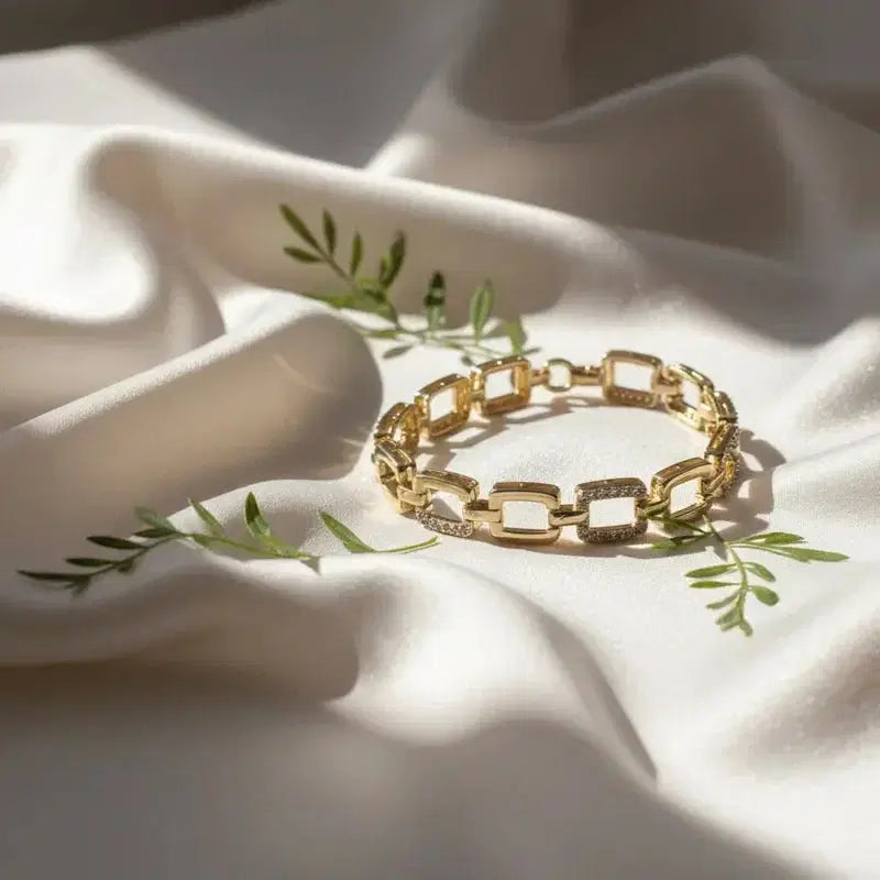 Gold-tone bracelet with modern geometric rectangular links