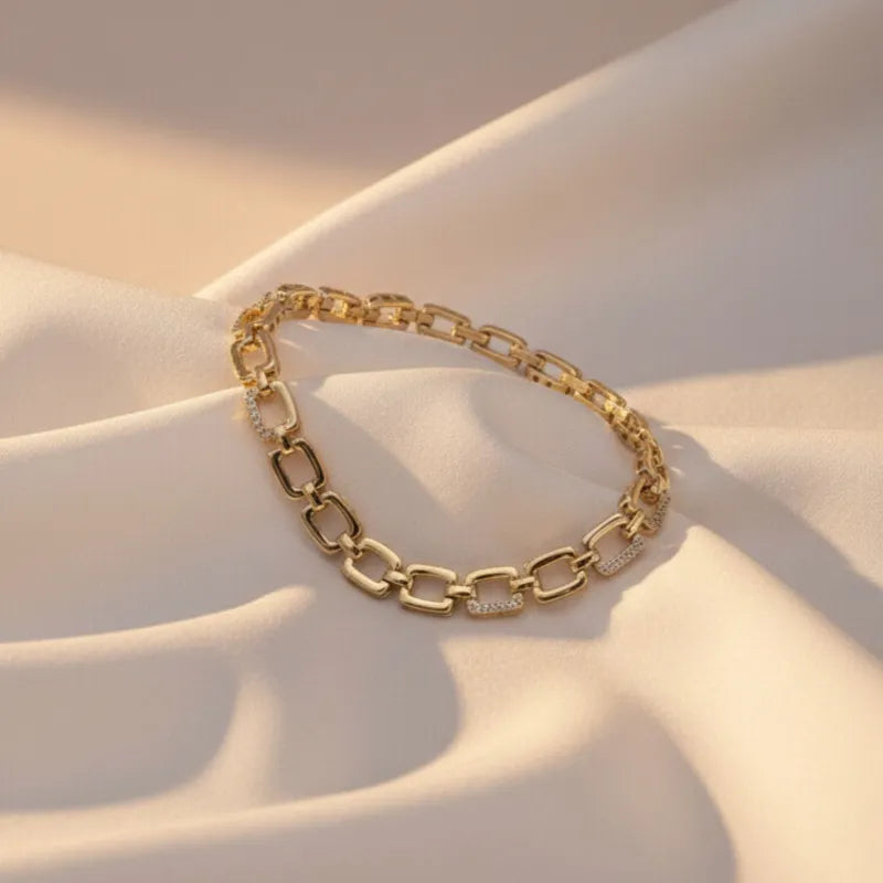 Gold-tone bracelet with modern geometric rectangular links