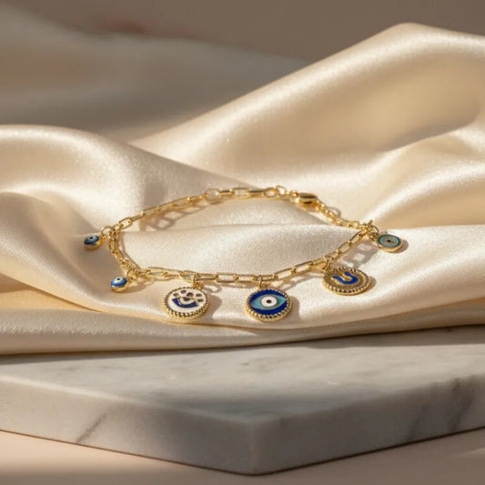 Gold Finish Evil Eye Link Bracelet