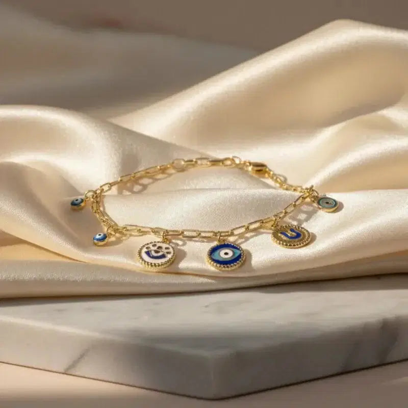 Gold Finish Evil Eye Link Bracelet