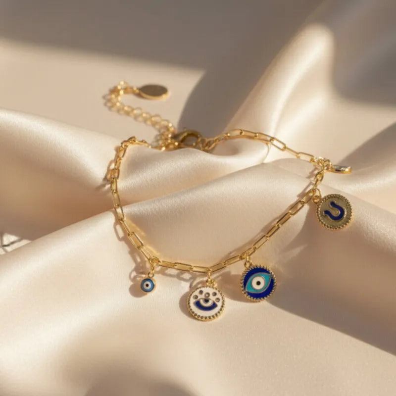 Gold Finish Evil Eye Link Bracelet