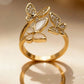 Gold Plated Butterfly Adjustable Ring with Mother of Pearl & Zirconia