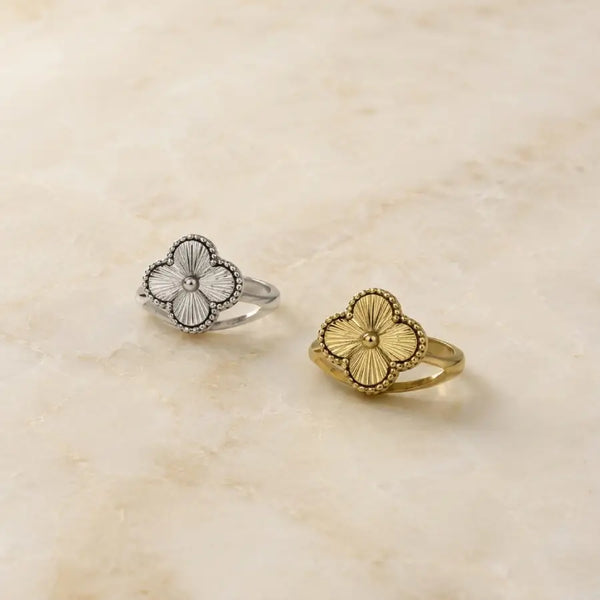 Gold Plated Clover Statement Ring with Radiating Texture