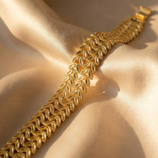 Gold Plated Double Row Leaf Link Bracelet ( 1 )