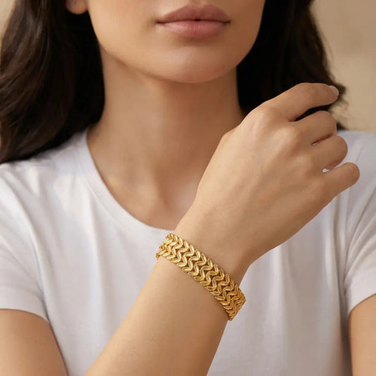 Gold Plated Double Row Leaf Link Bracelet details