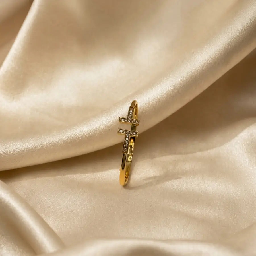 Gold Plated Double T Motif Bangle