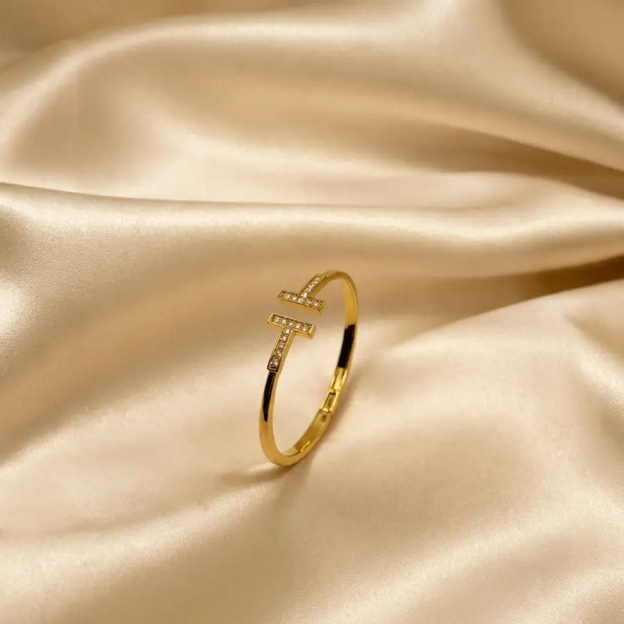Gold Plated Double T Motif Bangle