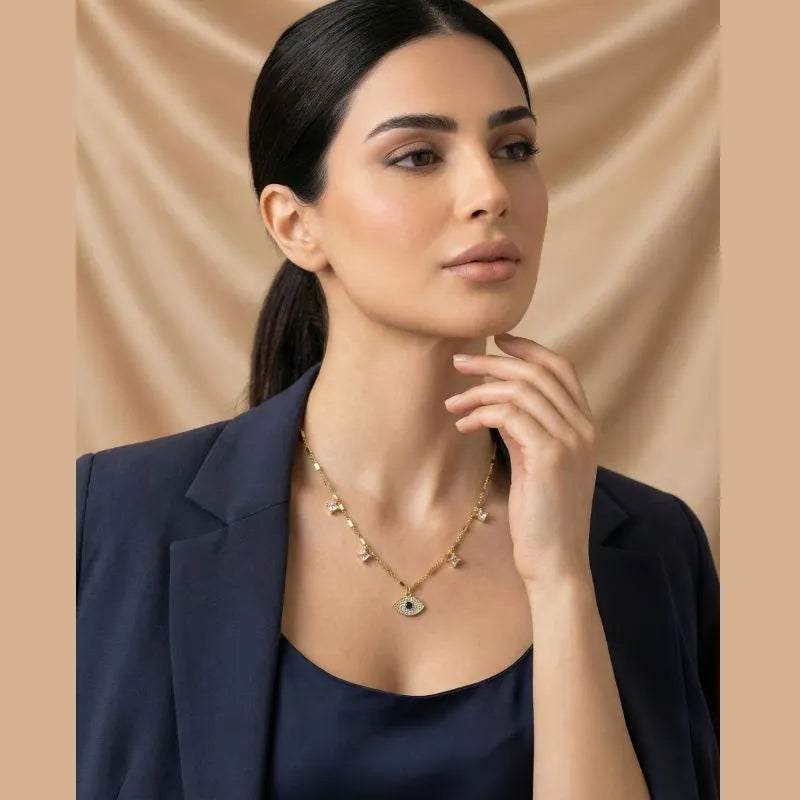 Gold Plated Evil Eye Zirconia Necklace