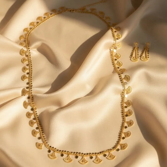 Gold Plated Fan Charm Statement Necklace & Earring Set