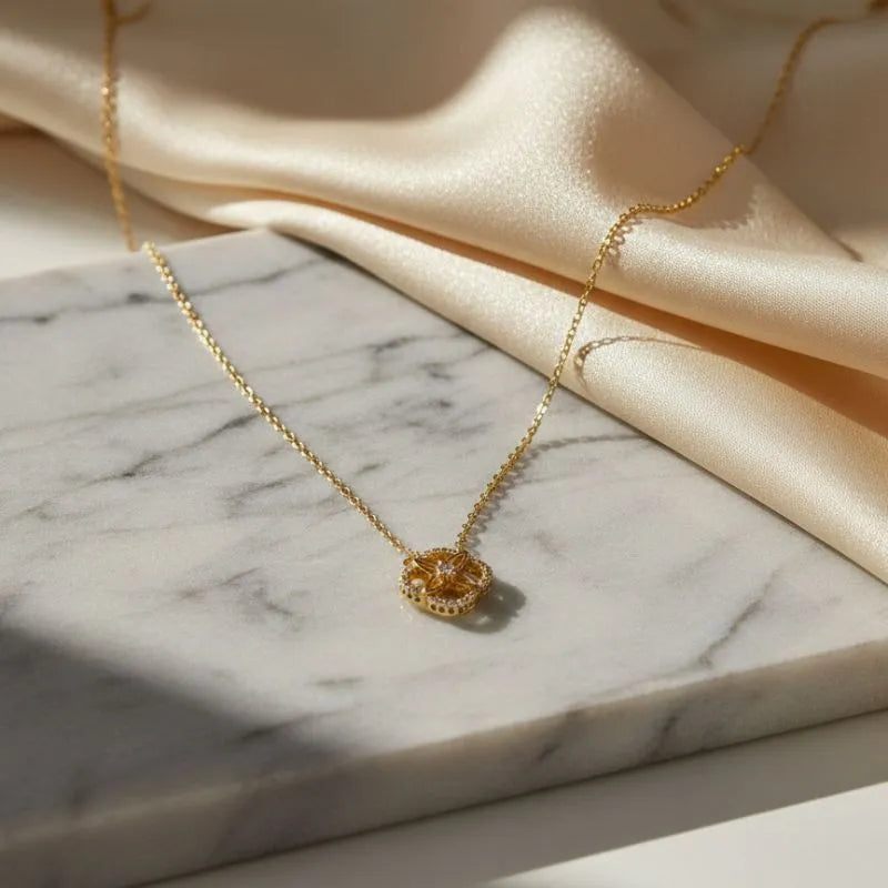 Gold Plated Luna Clover Pendant Necklace