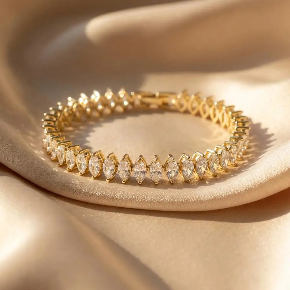 Gold Plated Marquise-Cut Tennis Bracelet