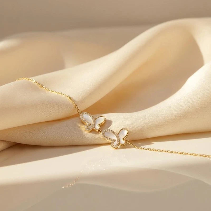 Gold Plated Mother Of Pearl Butterfly Bracelet