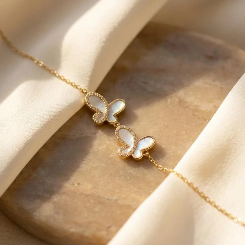 Gold Plated Mother Of Pearl Butterfly Bracelet