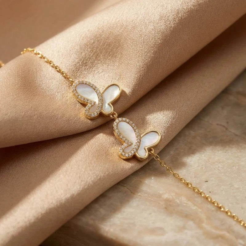 Gold Plated Mother Of Pearl Butterfly Bracelet
