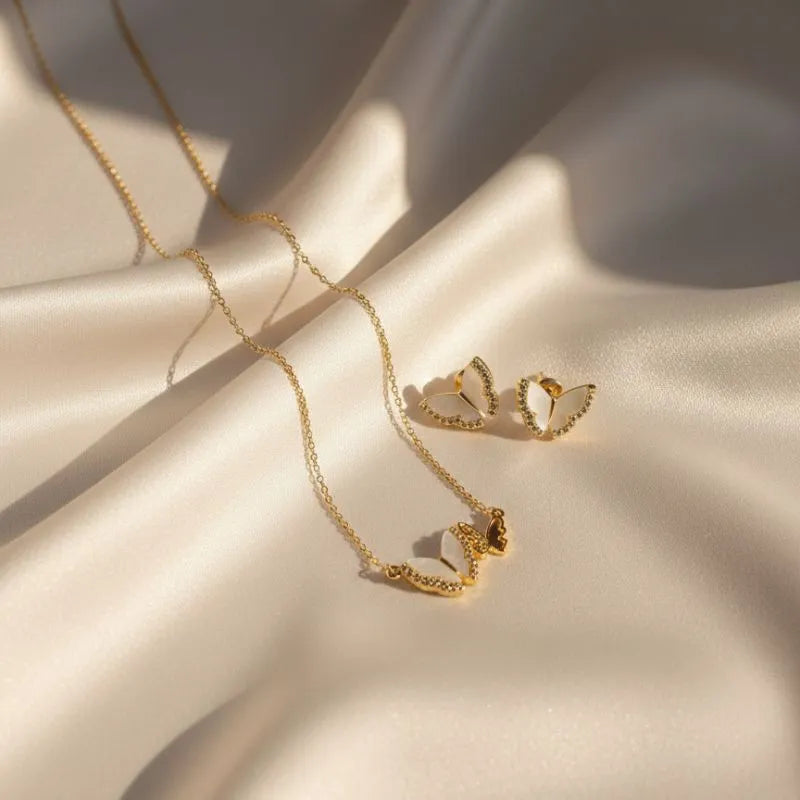 Gold Plated Mother of Pearl Butterfly Set