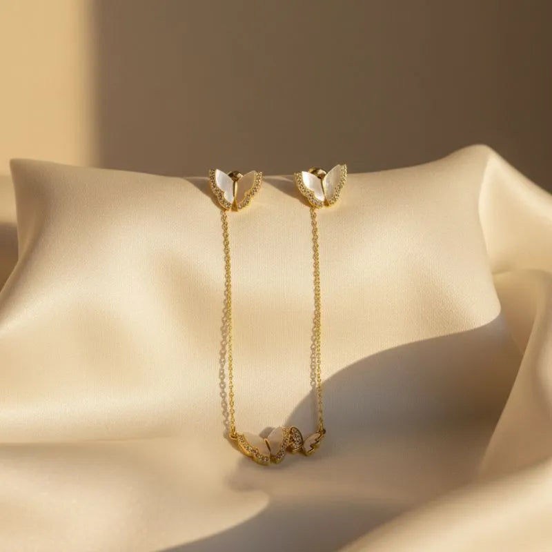 Gold Plated Mother of Pearl Butterfly Set