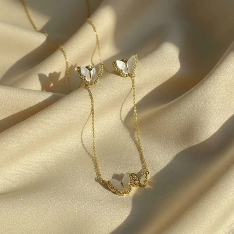 Gold Plated Mother of Pearl Butterfly Set