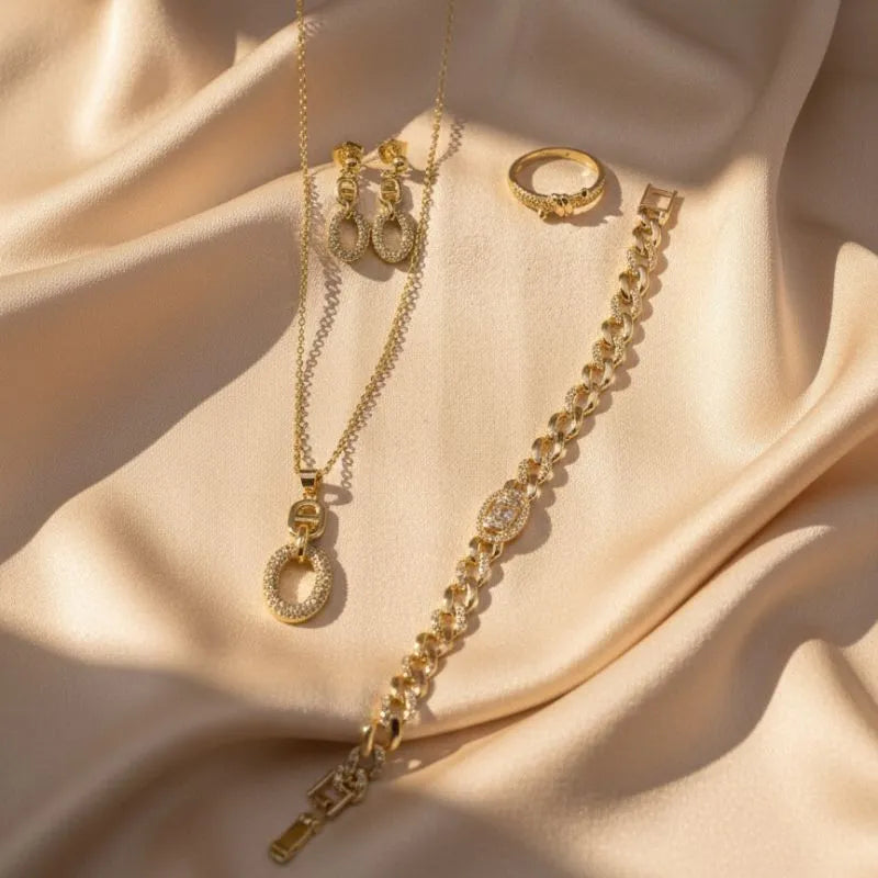 Gold Plated Oval Link Elegance Jewelry Bundle