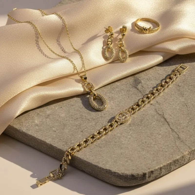 Gold Plated Oval Link Elegance Jewelry Bundle