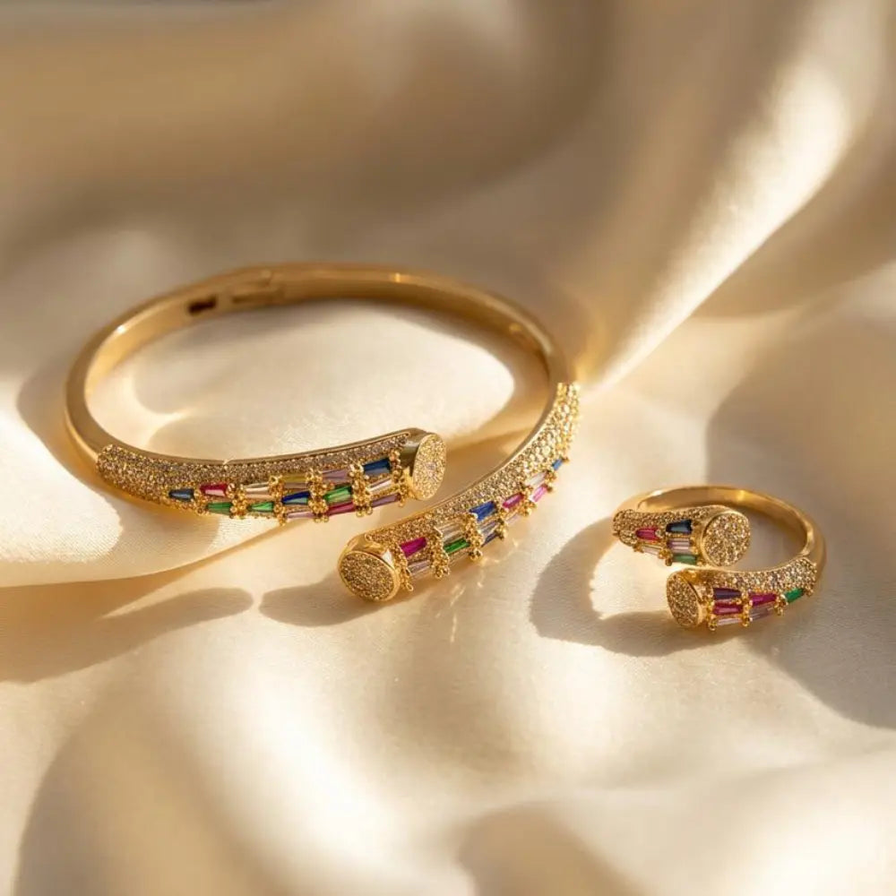  Gold Plated Multi-Color Crystal Baguette Set